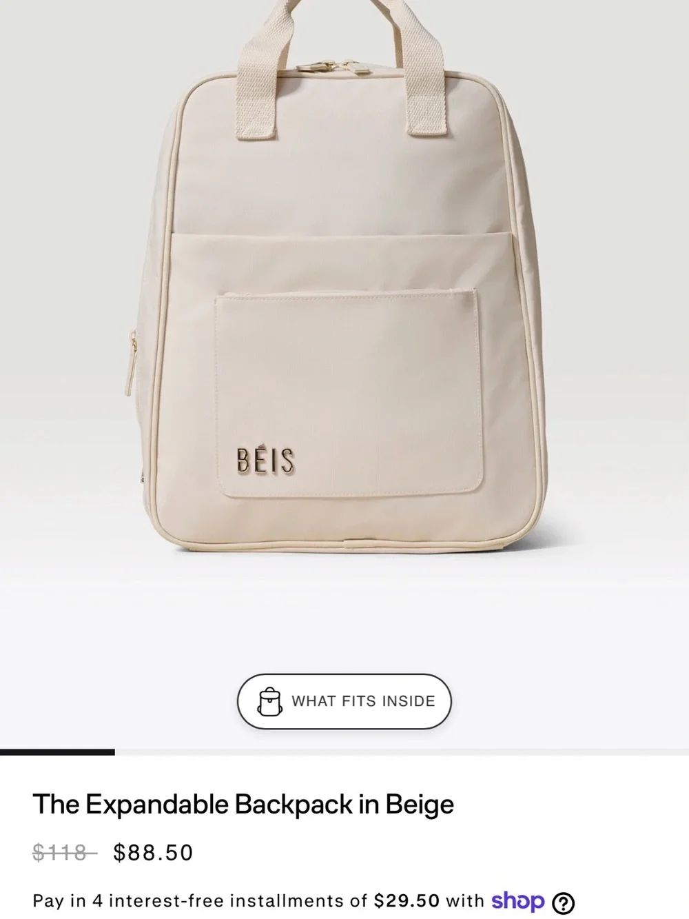 BÉIS Expandable Backpack Beige Travel